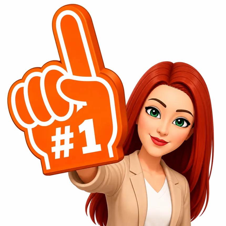 Vera, your personal LinkedIn marketer, holding a number-one foam finger